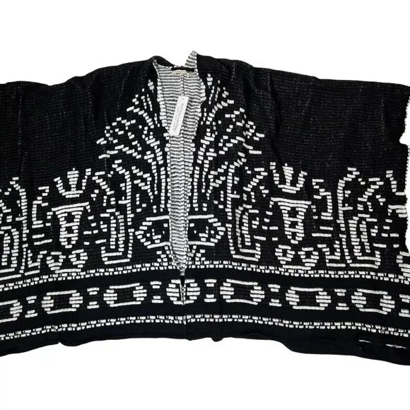 Soft Surroundings Womens Black Aztec Stretch Stitch Tribal Wrap Poncho One Size - Picture 8 of 16